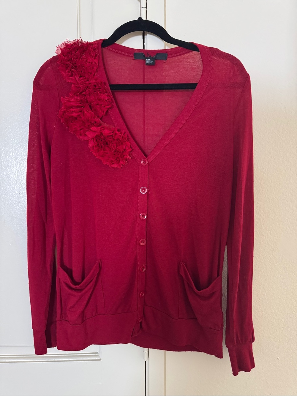 Red Women's Floral-Detail Cardigan Sweater